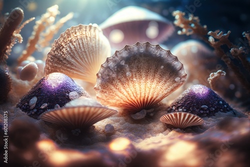 Close Up Of Seashells Underwater. AI generated, human enhanced. © top images
