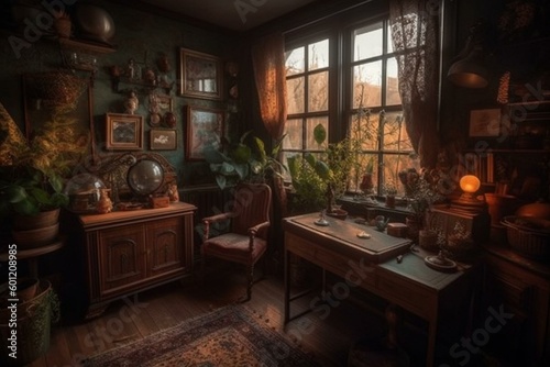 Vintage-inspired bohemian corner with an alluring ambiance. Generative AI