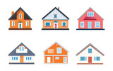 Vector Set of Minimalistic House Illustrations on White Background