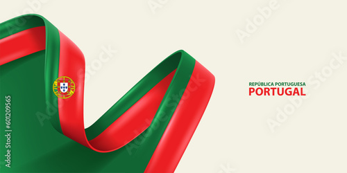 Portugal ribbon flag. Bent waving ribbon in colors of the Portugal national flag. National flag background.