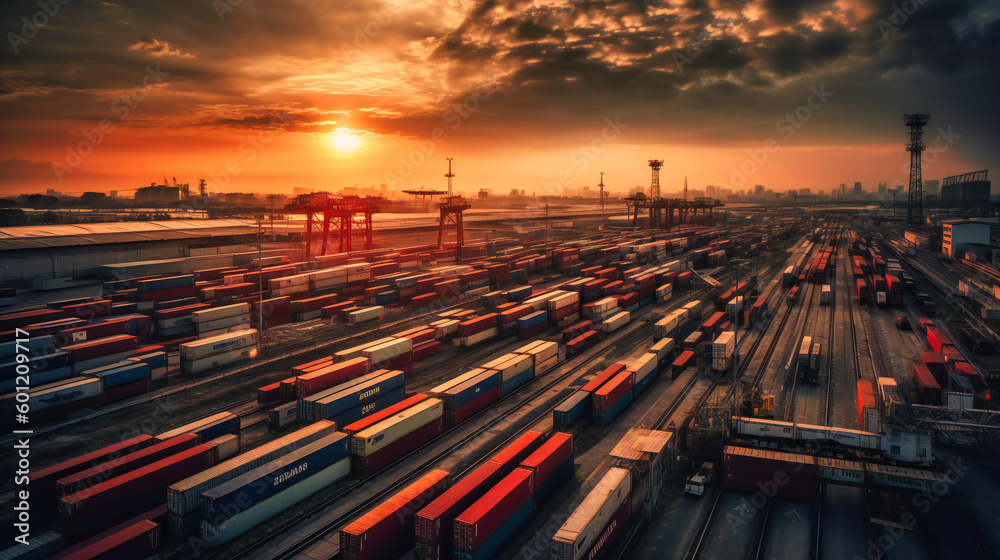 A large container terminal at sunset A large container terminal at sunset