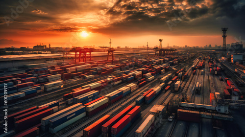 A large container terminal at sunset