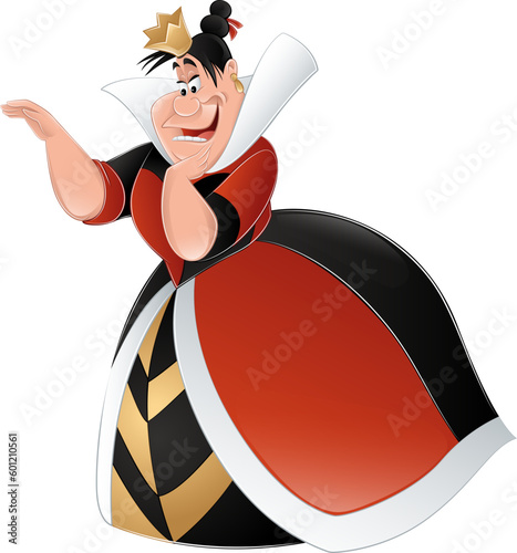 Queen of Hearts from Wonderland with golden crown wearing dress