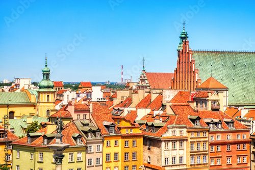 Warsaw Old Town Aerial view during Sunny Summer Day with Blue Sky