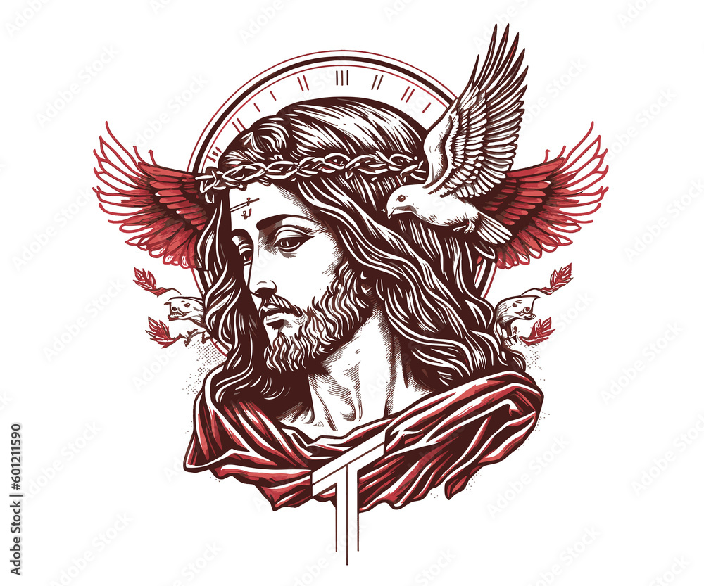 Red Silhouette Art Of Jesus Christ On White Background