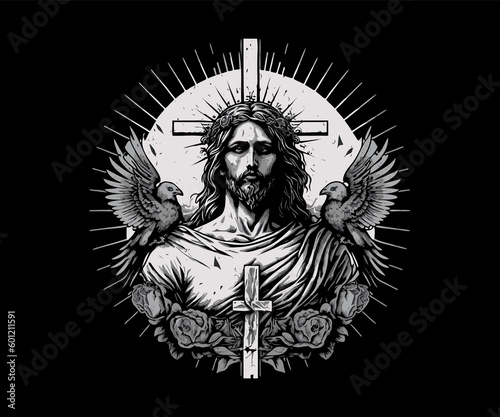 Jesus Christ Silhouette Art In Black and White Color © Graphics.Parasite