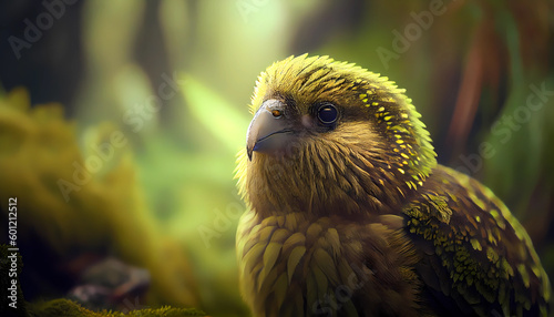 Kakapo New Zealand Parrot Animal Wildlife Closeup Picture Night Parrot Generative AI © Andreas