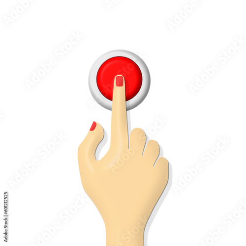 hand pressing on red button top view editable vector illustration.