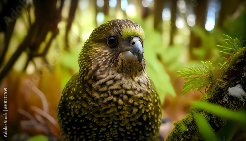 Kakapo New Zealand Parrot Animal Wildlife Closeup Picture Night Parrot Generative AI photo