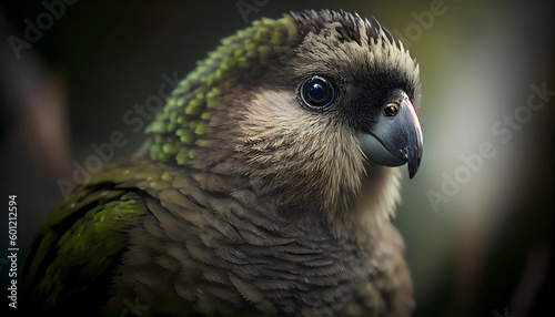 Kakapo New Zealand Parrot Animal Wildlife Closeup Picture Night Parrot Generative AI photo