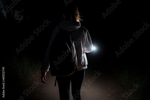 illustration, woman with lantern walking in the night, ai generative