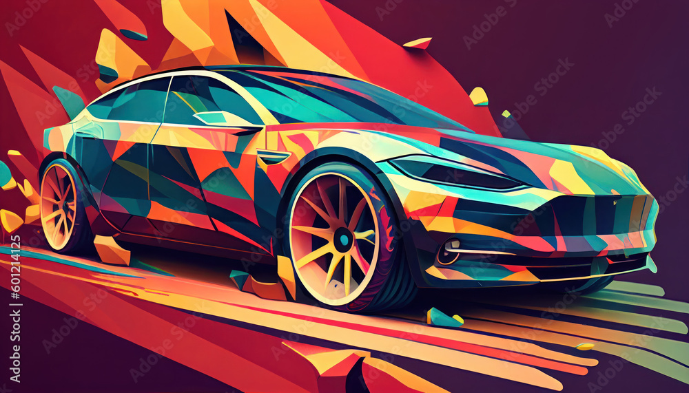 Electric car in the style of bright geometric abstractions by Generative AI