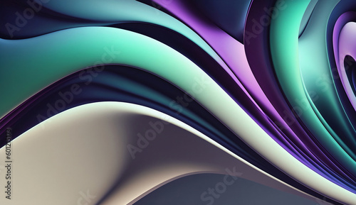 3D Render of Abstract Fluid Purple and Green White Background Wallpaper