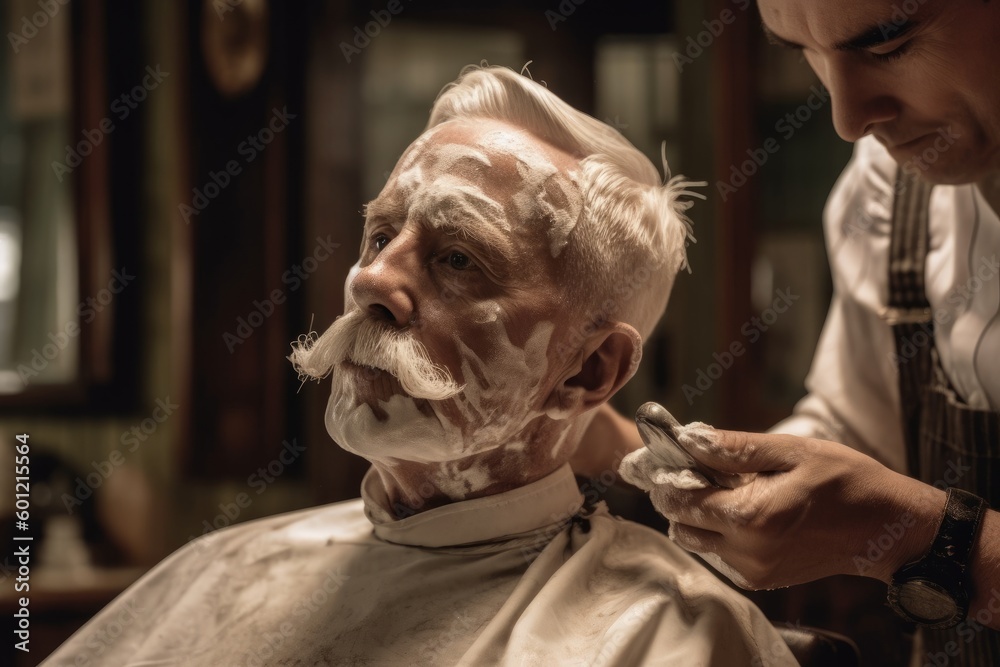 Barber lathering a customer An oldfashioned barber lathering shaving