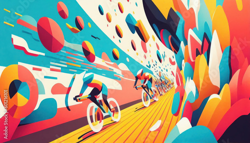 Bicycle race in the style of bright geometric abstractions by Generative AI © sonatik