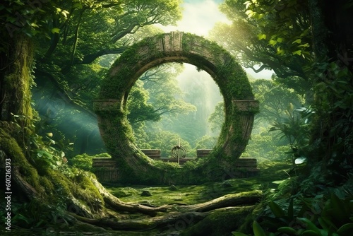 Ancient portal in the middle of the forest, generative ai © FrankBoston