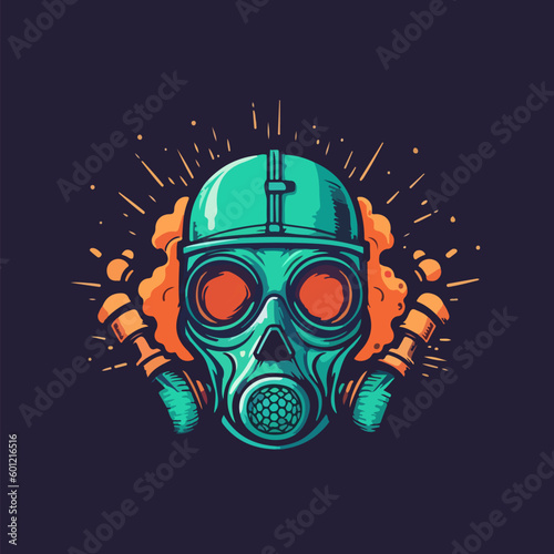 Vector illustration of cartoon gas mask on fire background