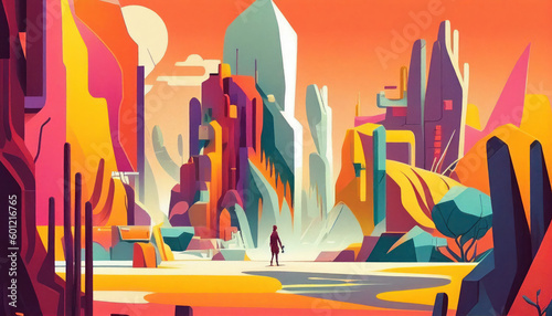 Fototapeta Naklejka Na Ścianę i Meble -  Travel concept in the style of bright geometric abstractions by Generative AI