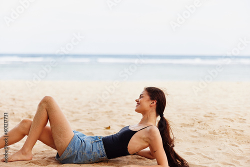 woman travel smile vacation sea sand ocean nature freedom beach sitting