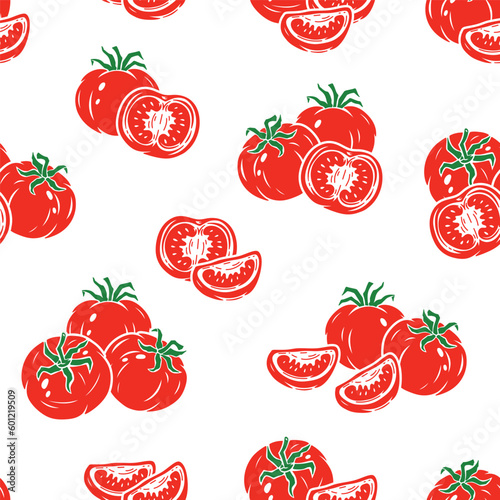Vector Tomato Seamless pattern. Slice of tomato. Red Tomatoes. Fresh Vegetables. Food Background. Great for food Wrapping Paper, Packaging
