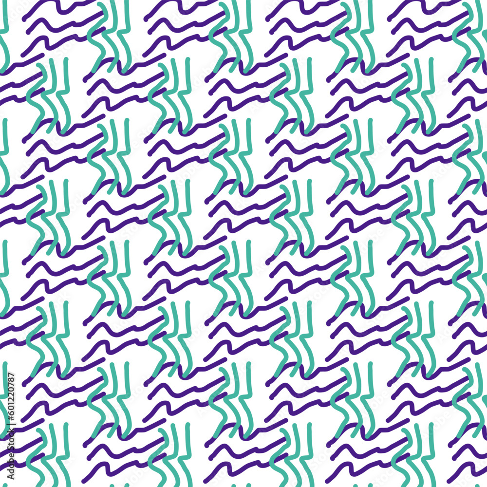 Seamless color pattern of linear doodle squiggles. The style of the 90s. Bright abstract design for background, banner, poster of various shapes. Vector illustration.