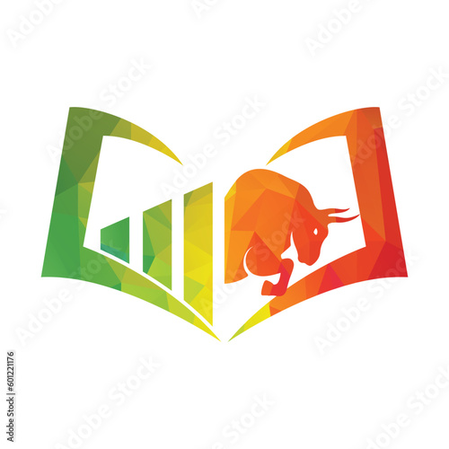 Business and Finance Study Logo template vector design. Bull and Chart Book logo Concept.