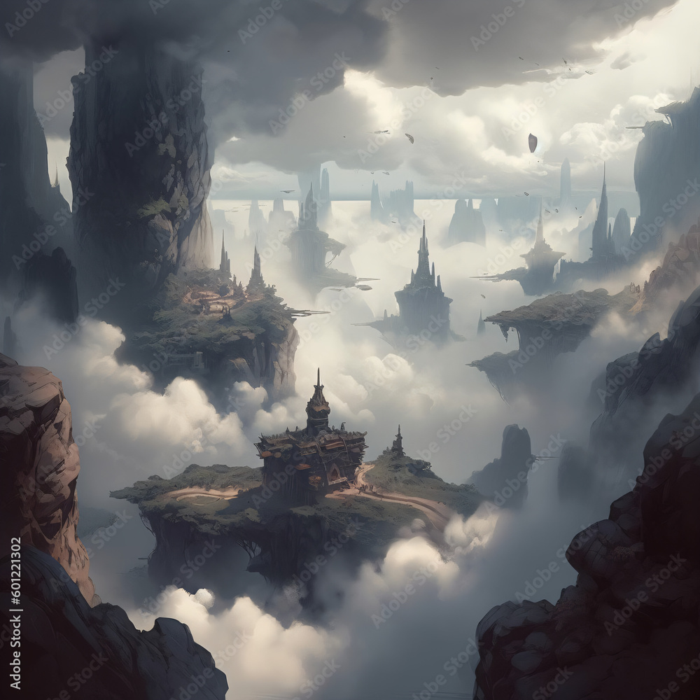 A fantasy village in the clouds Generative Ai