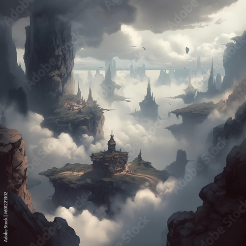 A fantasy village in the clouds Generative Ai