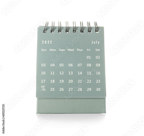 Flip calendar for July on white background