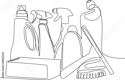 Home cleaning service landing page design concept, illustration of janitors with cleaning tools. Vector illustration