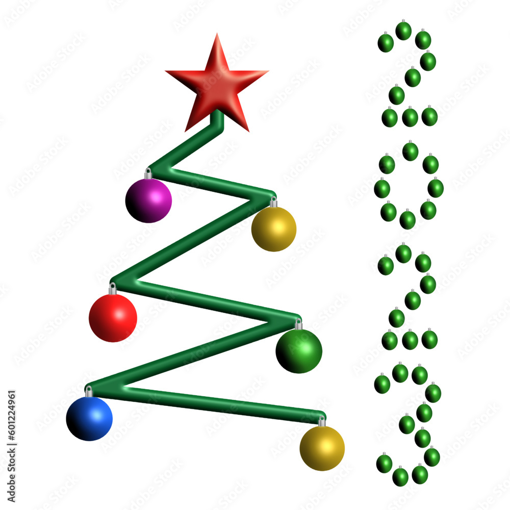 vector illustration Merry Christmas 2023 with balls decorated on the Christmas tree.