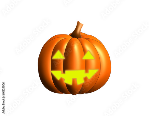 Scary pumpkin jack-o-lantern with creepy toothy smile and fiery glow inside realistic vector illustration isolated on white background. Traditional decoration, symbol of Halloween holiday celebration.