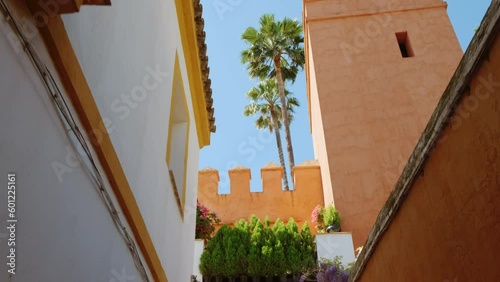 The Santa Cruz quarter, Seville, Andalusia, Spain, charming maze-like district, narrow streets, orange trees, and traditional Andalusian homes photo