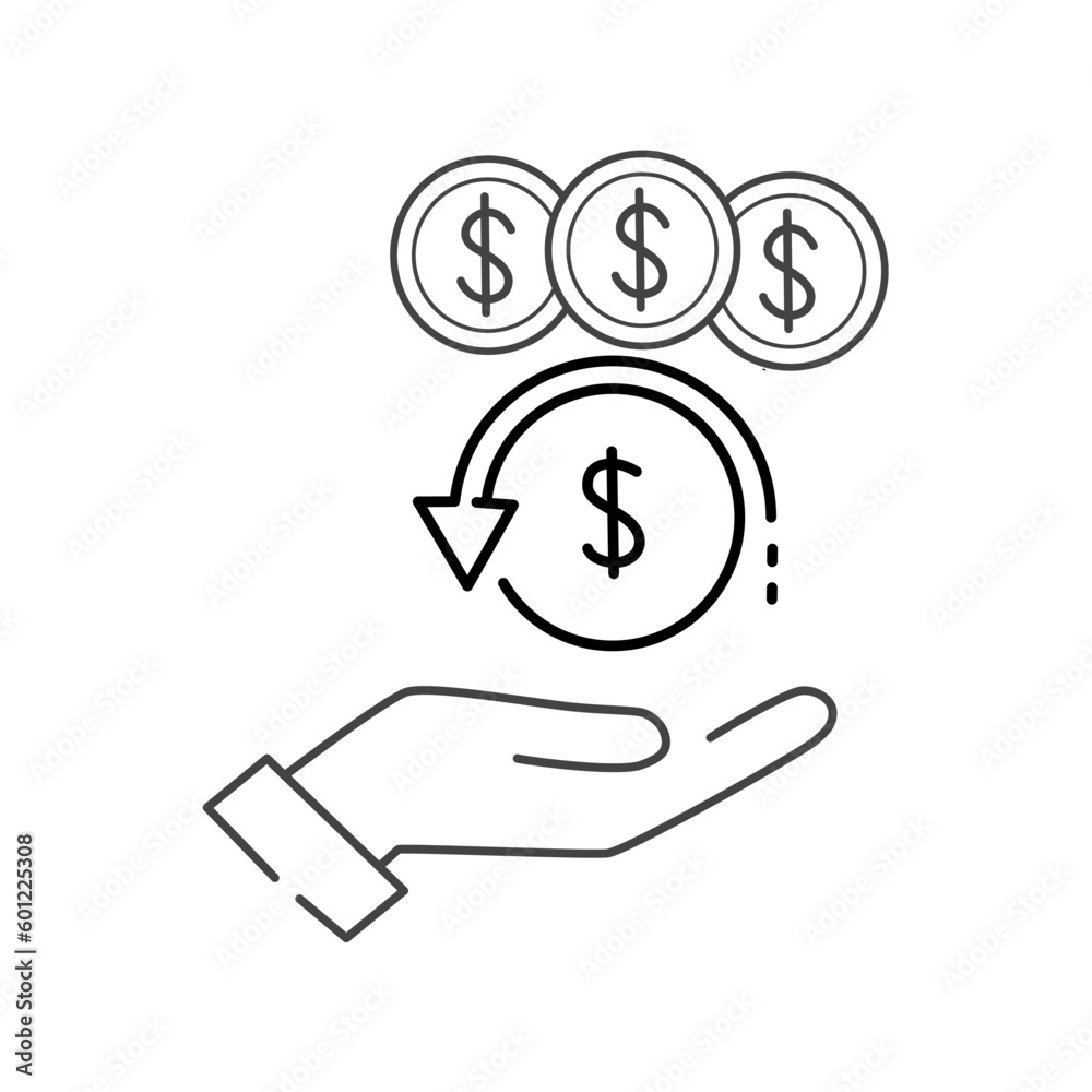 cashback icon, return money, cash back rebate, thin line web symbol on white background - editable stroke vector illustration eps10 cashback icon, return money, cash back rebate, thin line web symbol on white background - editable stroke vector illustration eps10