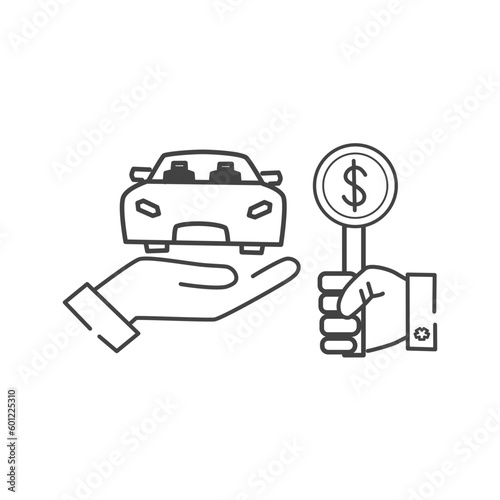 selling car, automobile auction icon, auto legal property, real offer with competition bid - editable stroke vector illustration