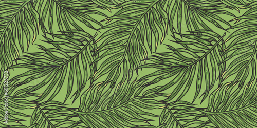 Tropical exotic green leaves or plant seamless pattern for summer background and beach wallpaper