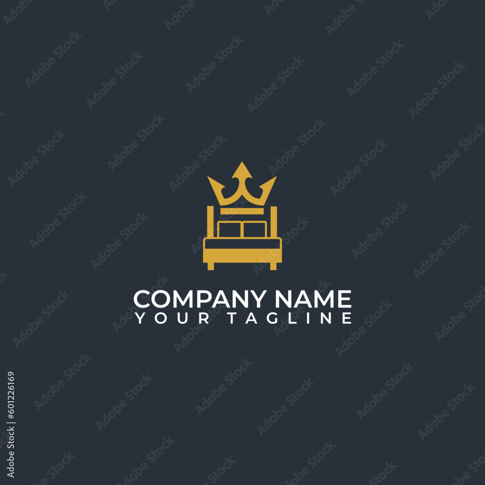 Elegant King bed and crown logo vector. Elegant King bed and crown logo vector.