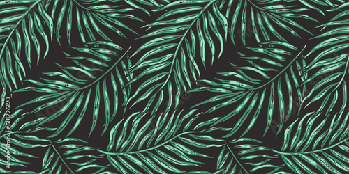 Tropical exotic green leaves or plant seamless pattern for summer background and beach wallpaper