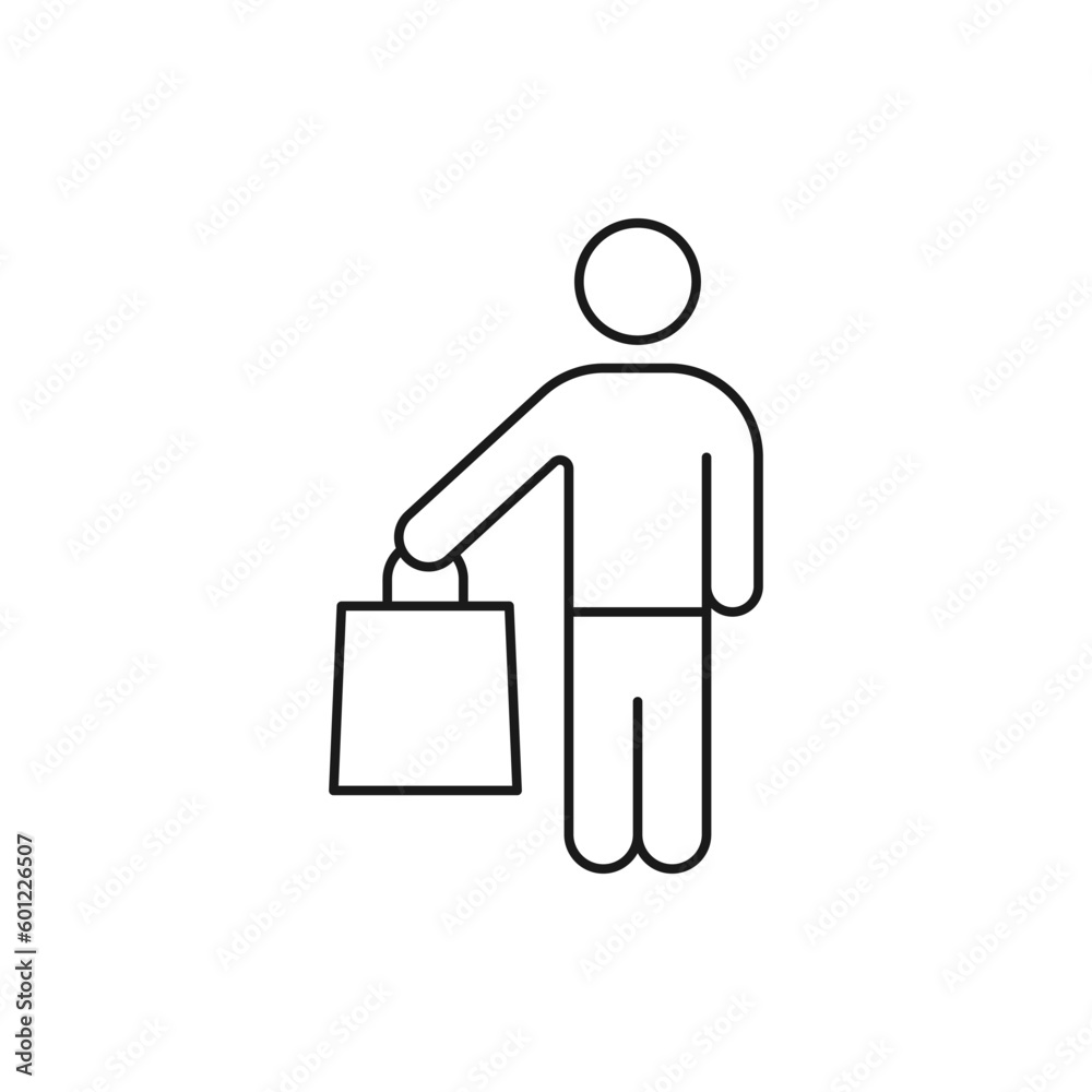 Man with shopping bag line icon isolated on white background. Vector illustration Man with shopping bag line icon isolated on white background. Vector illustration