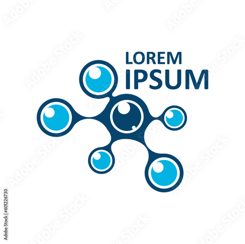 Molecule icon of chemistry and biology science. Vector chemical formula of cell structure, abstract molecule model isolated symbol with blue circles of nucleus and bio elements, scientific research