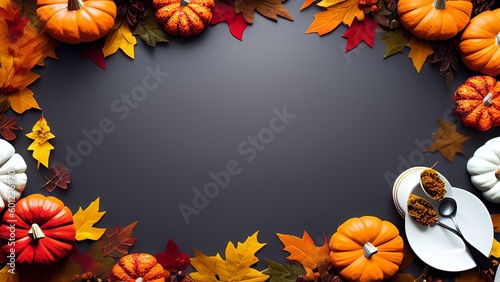 Autumn Bliss  A Cozy Seasonal Arrangement of Leaves  Pumpkins  and Cinnamon on a Rustic Background