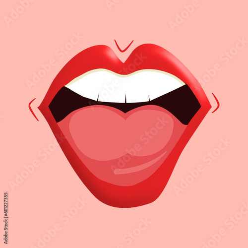 Vector illustration of woman open mouth on peach background.