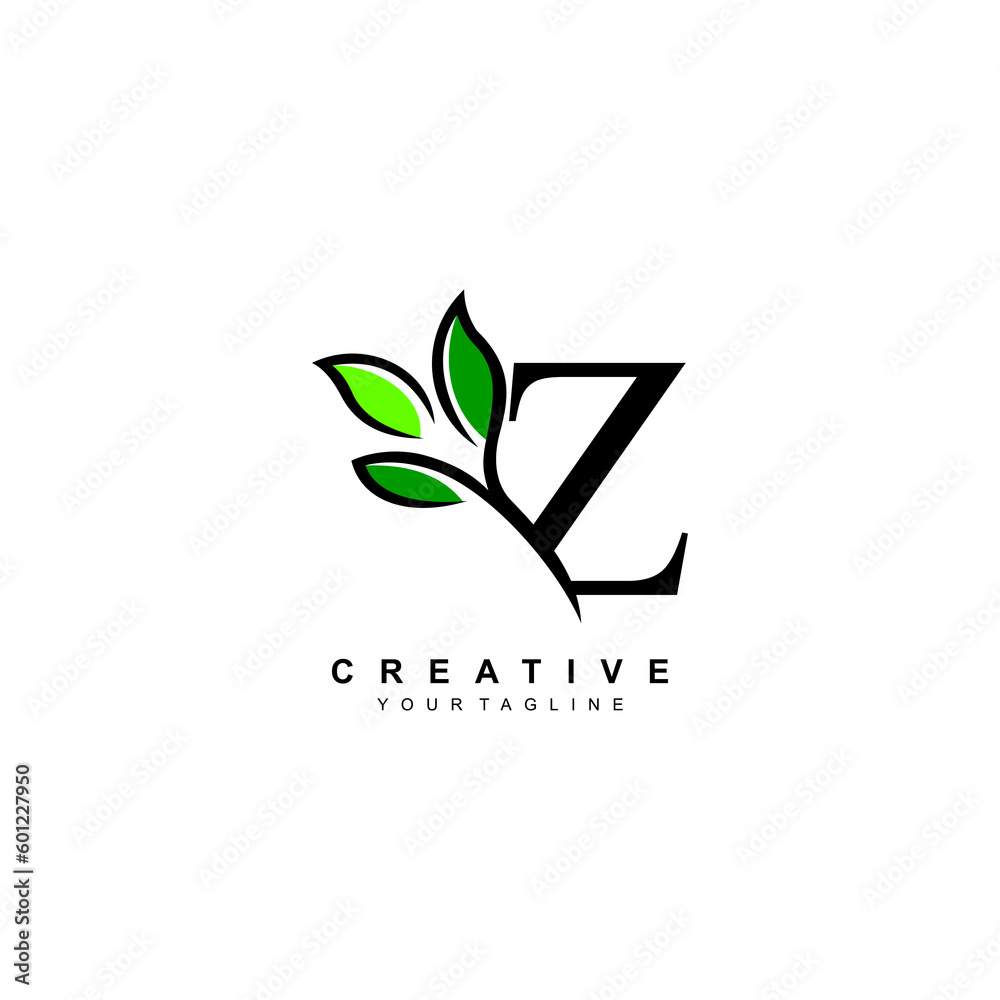 Nature theme letter Z logo design with leaves vector. Z nature. Z leaf