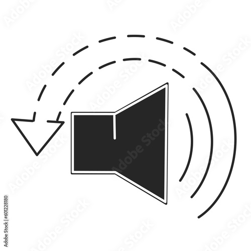 volume reduce icon, reduction quiet, low noise level, less hear, speaker symbol on white background - editable stroke vector illustration.