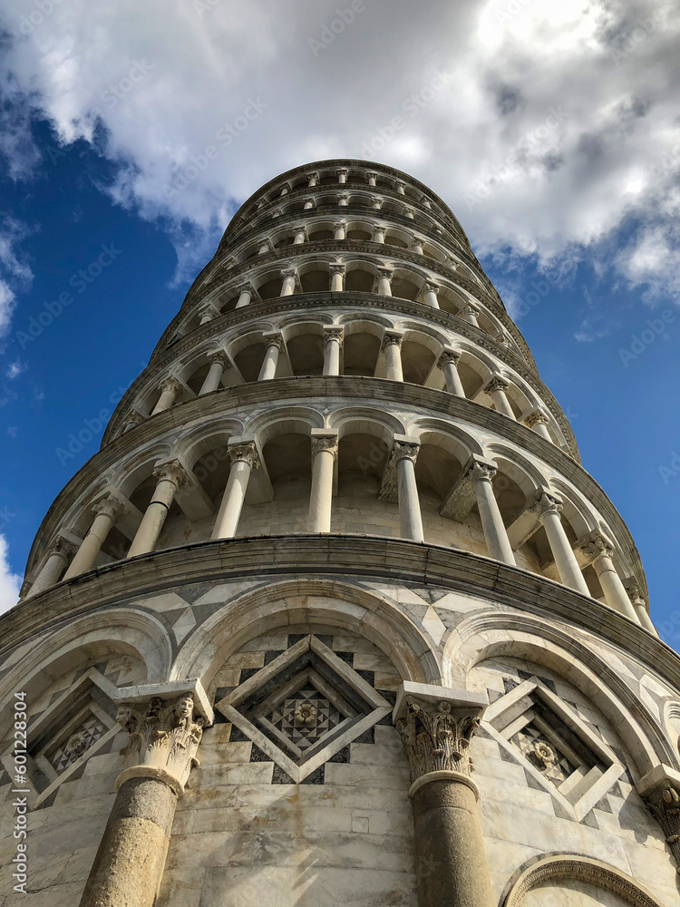 Bottom view of the Leaning Tower of Pisa