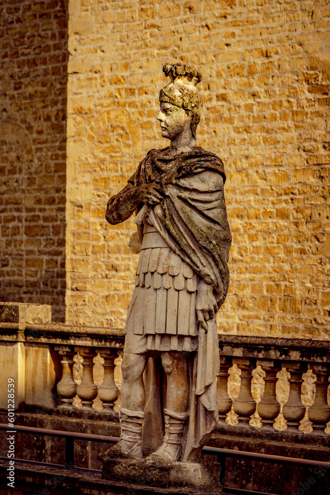 Statue at the ancient Roman baths in Bath, England.
