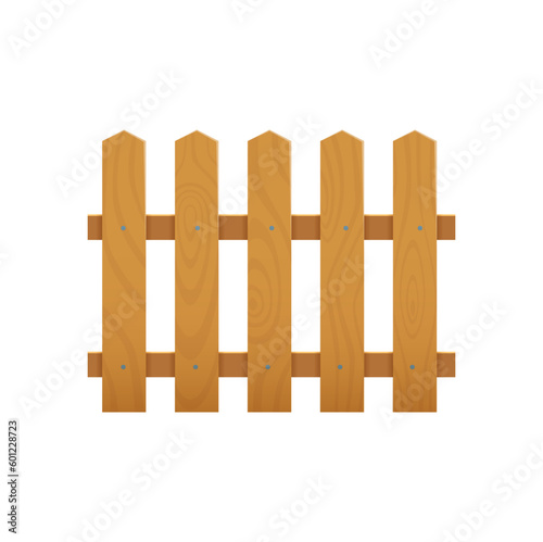 Wooden fence. Village home yard banister, farm barrier or ranch garden palisade, house exterior fencing or border isolated vector section. Ranch rustic fence or with wooden planks and nails