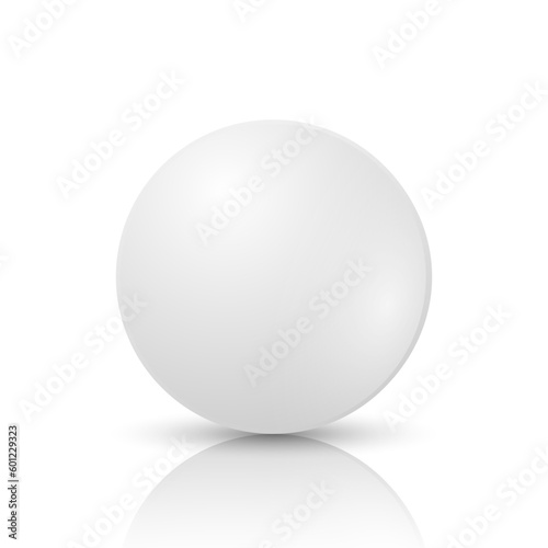 Vector 3d Realistic White Round Pharmaceutical Medical Pill, Capsule, Tablet Icon Closeup with Reflaction Isolated on White Background. Pill Design Template, Front View. Medicine, Health Concept