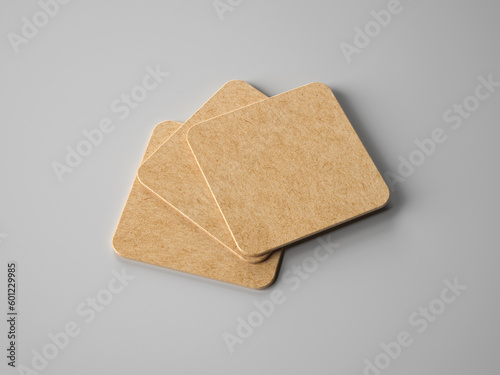Blank beer coasters mockup. 3d illustration isolated on white background. 3D rendering.