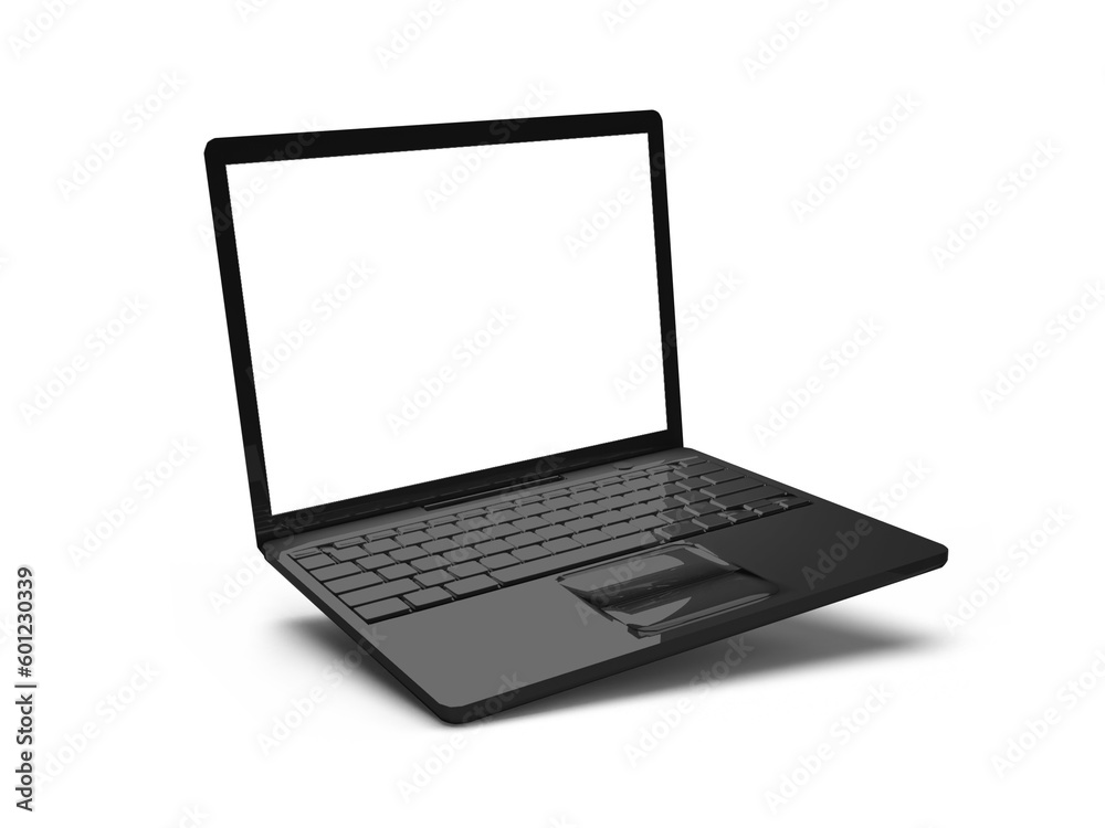 Laptop with blank screen isolated on white background, white aluminium body. 3D illustration, 3D rendering.
Laptop with blank screen isolated on white background, white aluminium body. 3D illustration, 3D rendering.